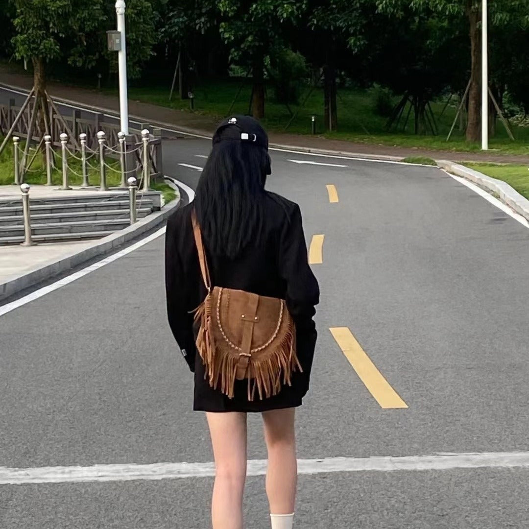 handmade suede tassel womens retro shoulder messenger bag
