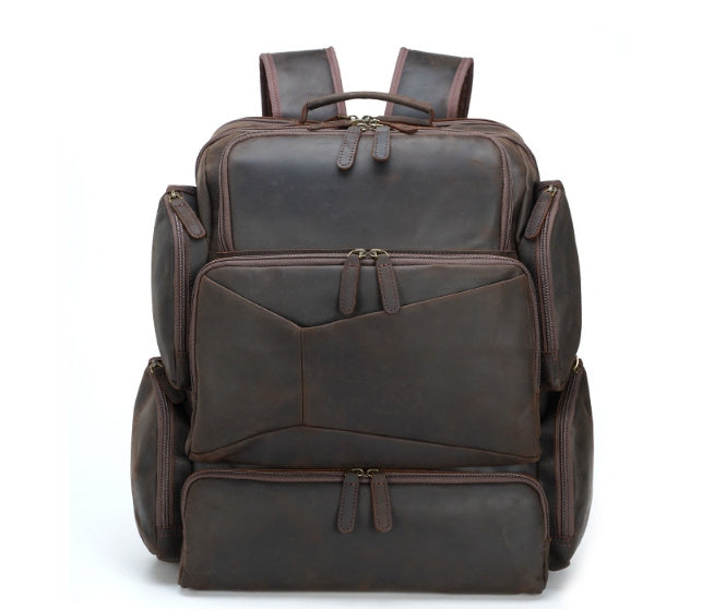 vintage travel genuine leather 17 inch outdoor large capacity crazy horse computer backpack