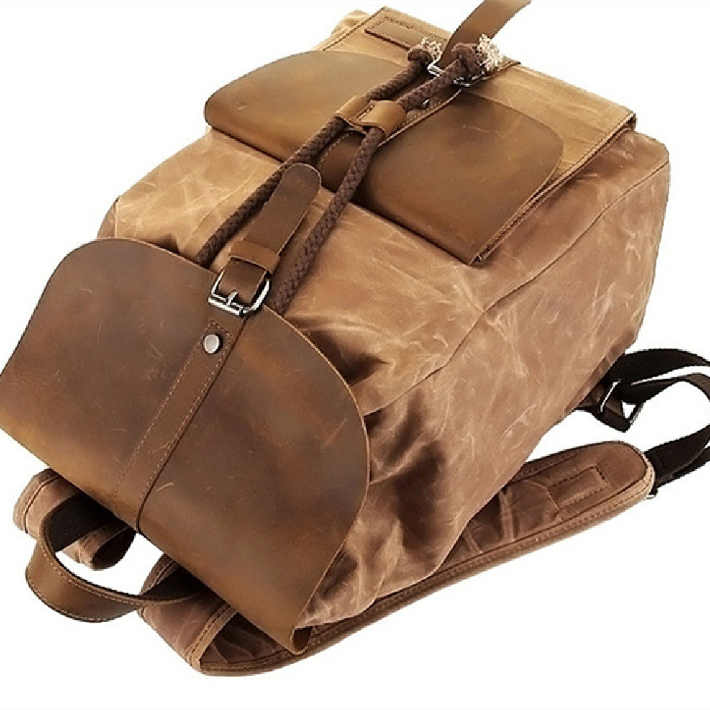waterproof outdoor travel crazy horse leather casual nylon mens backpack canvas bag