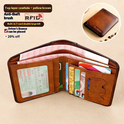 mens wallet rfid anti theft swiping ultra thin first layer cowhide