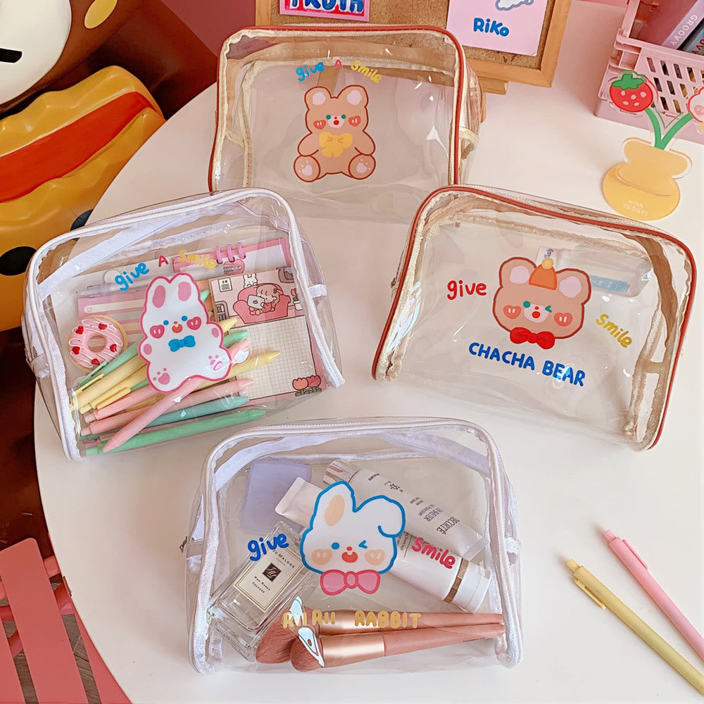 cute cha cha bear large capacity transparent travel cosmetic bag