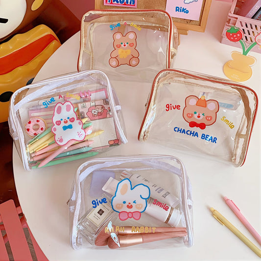 cute cha cha bear large capacity transparent travel cosmetic bag