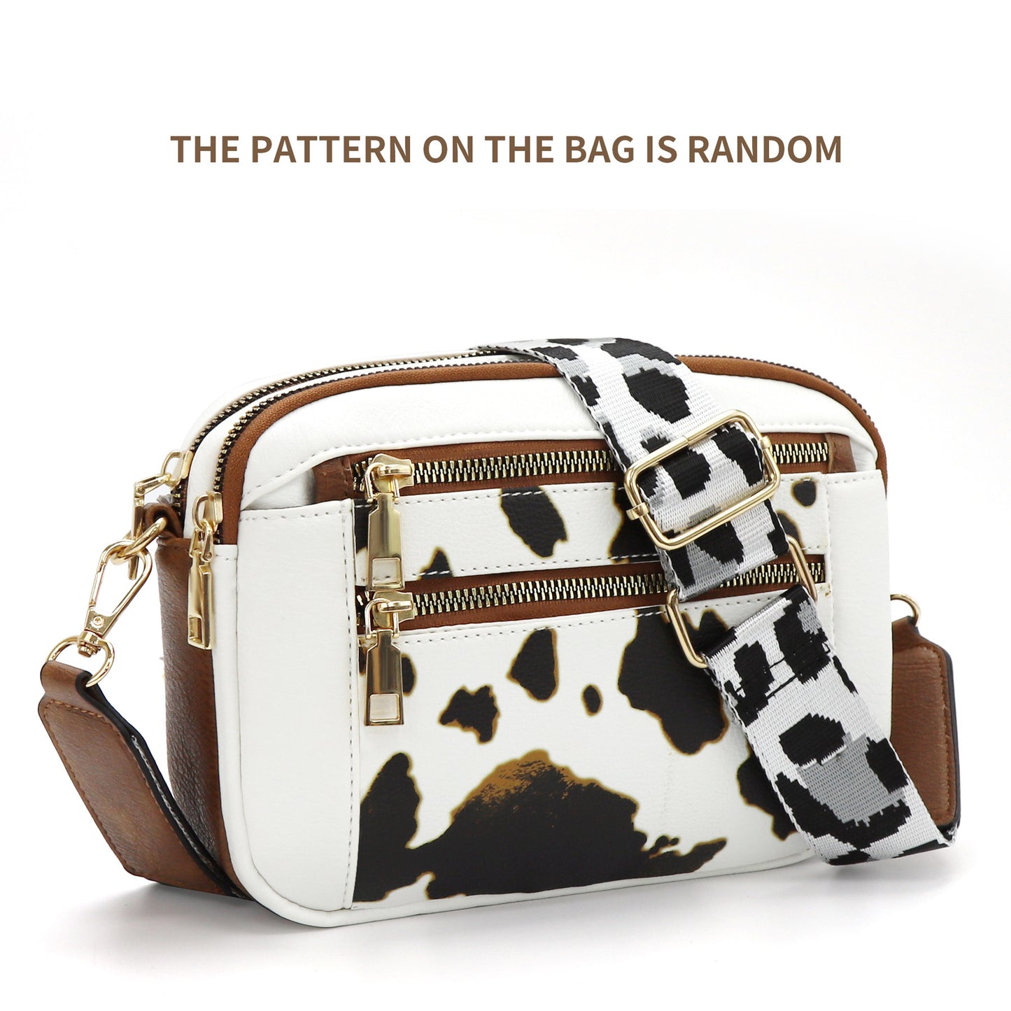 cow color matching multifunctional zipper crossbody bag
