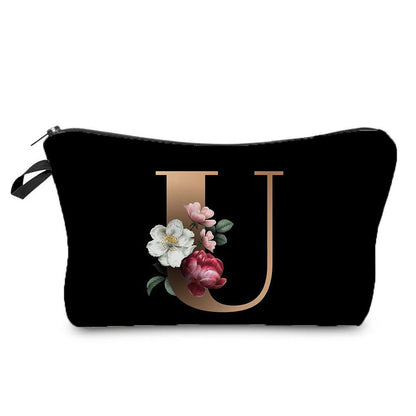 creative portable toiletry black background gold letter printing makeup storage bag