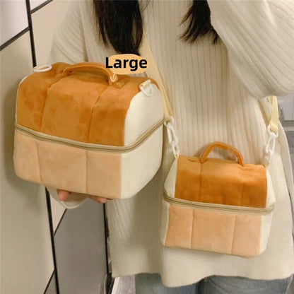 cute toast bread cosmetic bag large capacity ins style good looking portable storage bag portable cross body camera bag