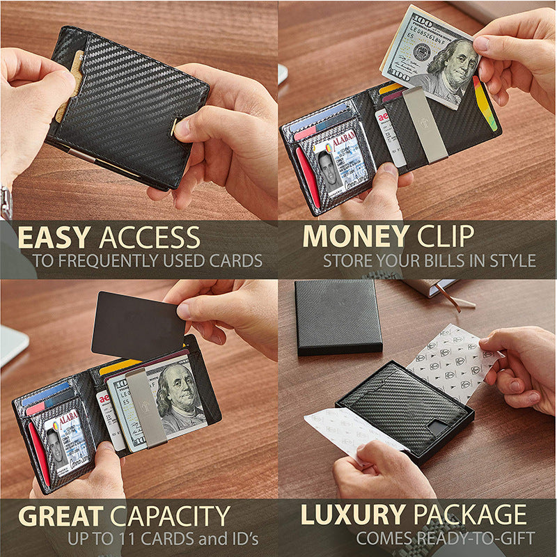 mens genuine leather carbon fiber wallet with multiple card slots