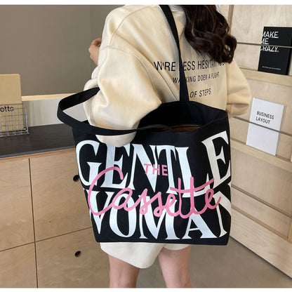 letter printed totes fashion large capacity canvas bags womens handbag cute sweet shoulder bag