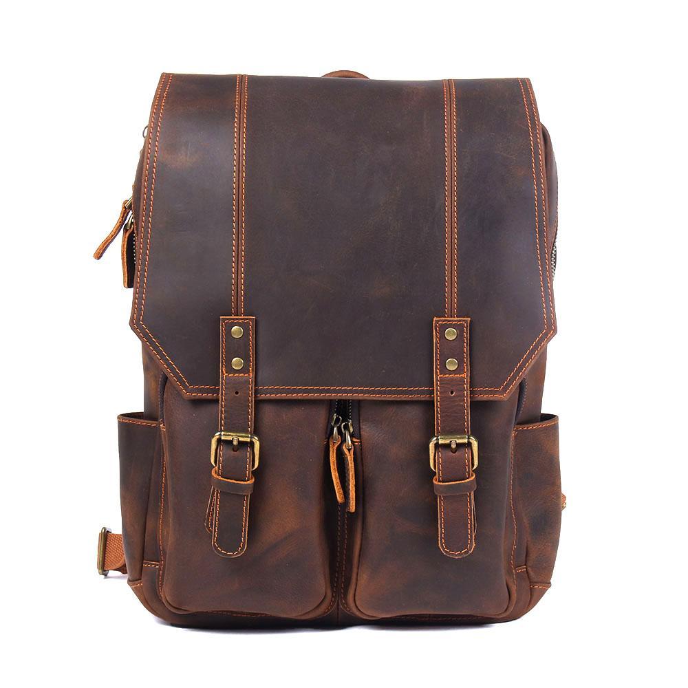 retro large capacity crazy horse leather backpack men