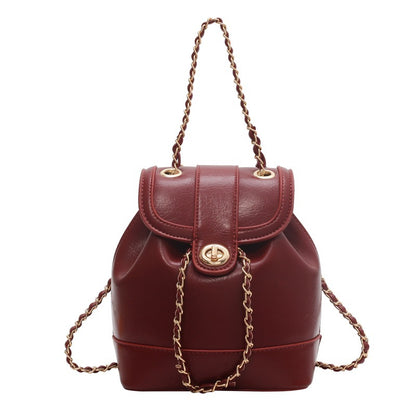 womens chain backpack one shoulder retro oily bucket bag