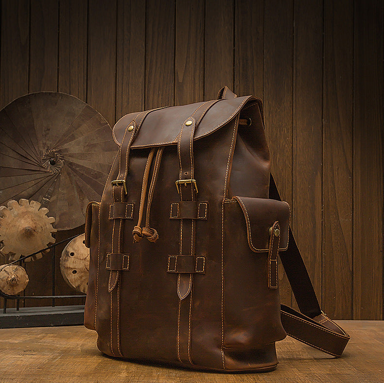 retro crazy horse leather mens backpack casual bag