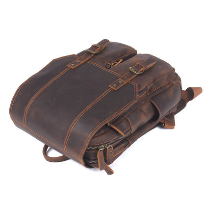 retro large capacity crazy horse leather backpack men