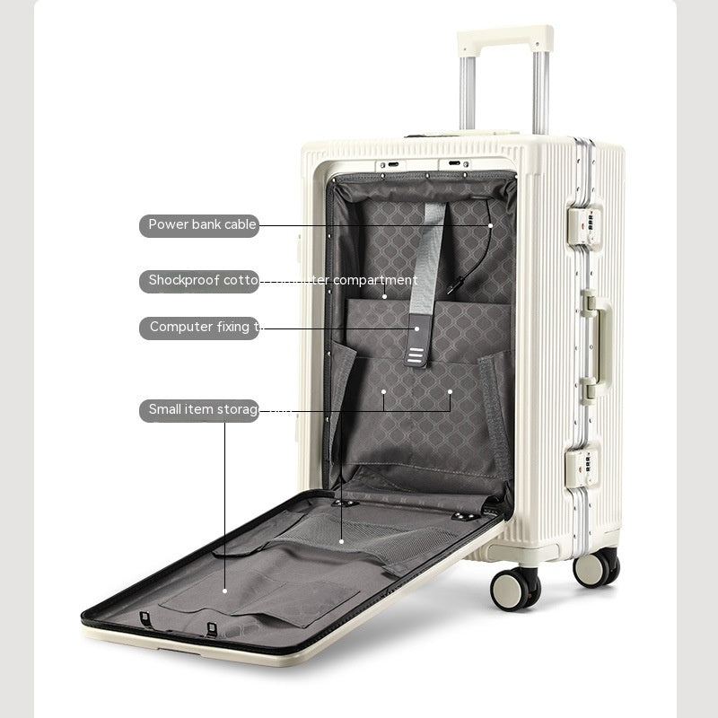 trolley aluminum frame large capacity front opening luggage