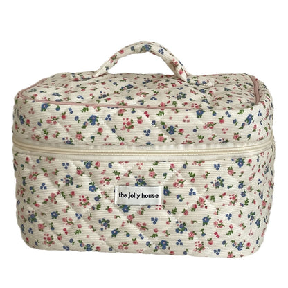 Women's Corduroy Pastoral Floral Cosmetic Bag