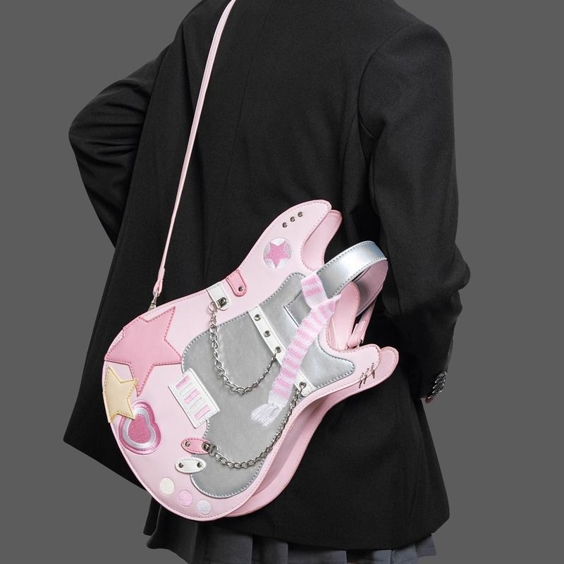 creative contrast color cute scarf two shoulders cross body guitar backpack sweet