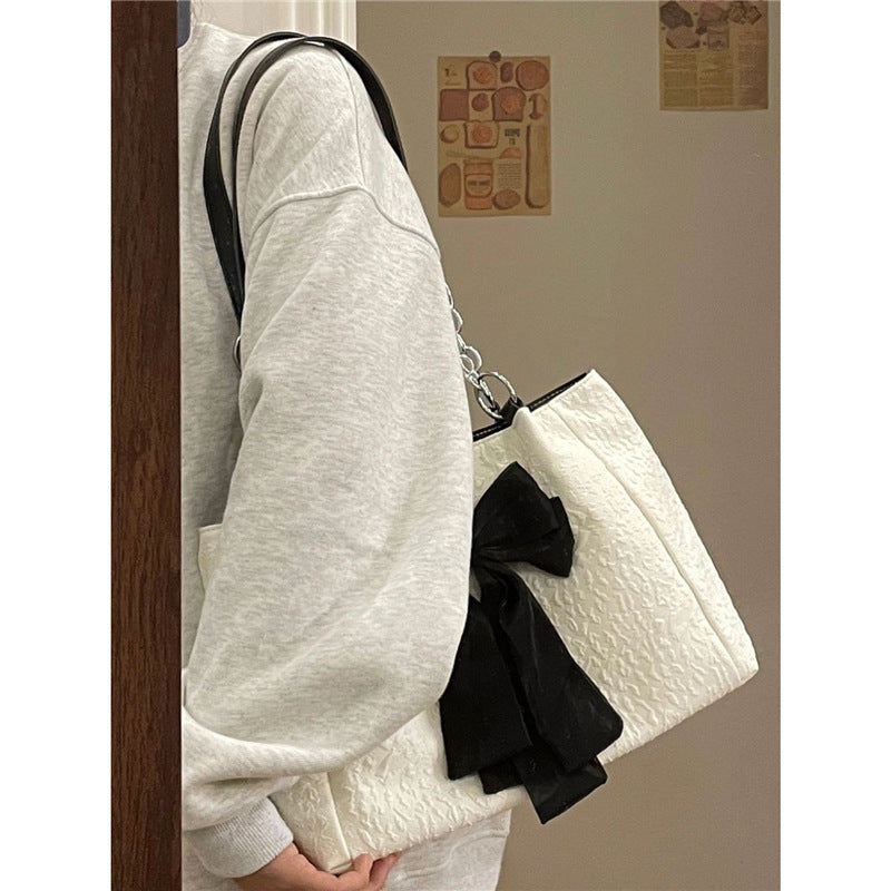 bow tote large capacity canvas shoulder bag