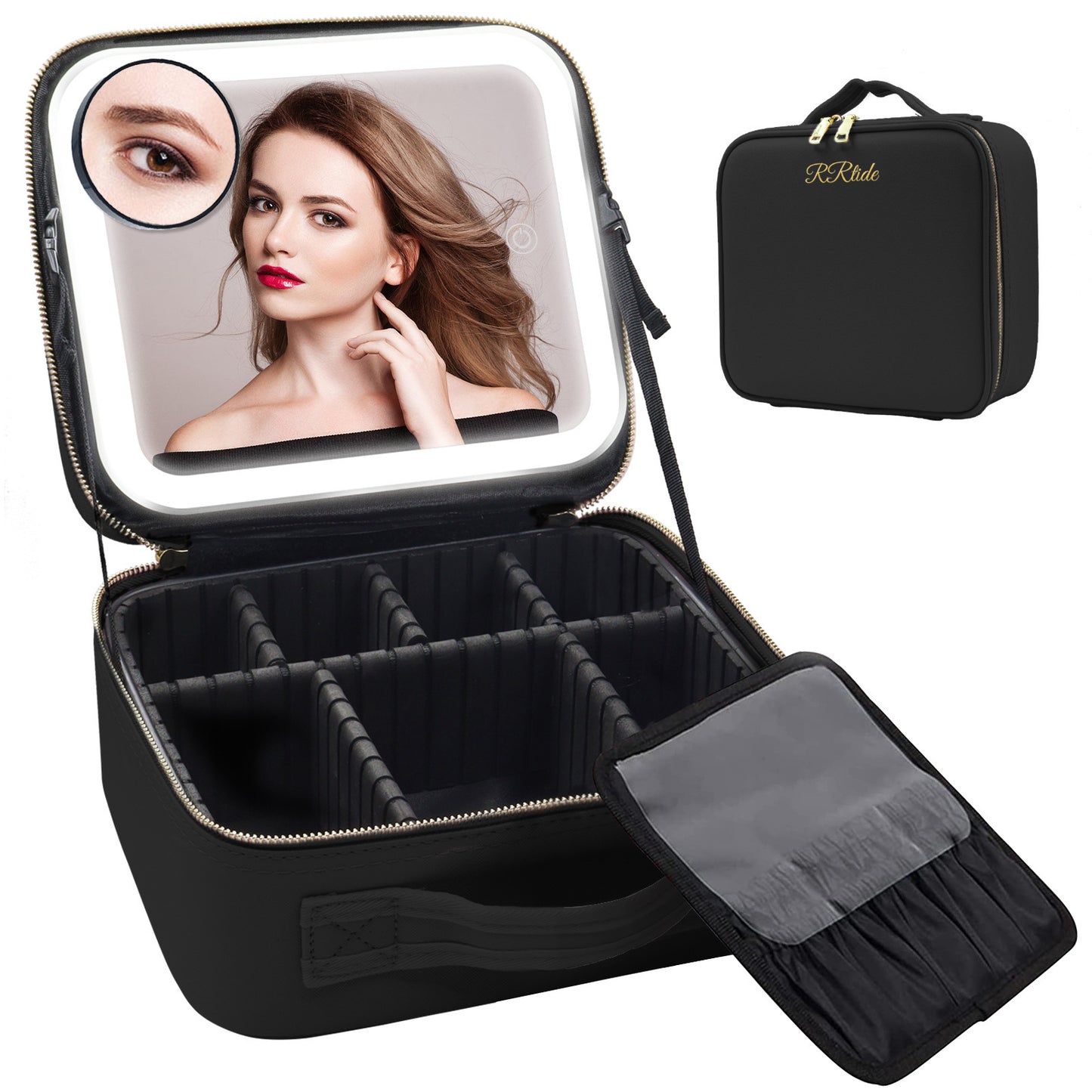 large capacity portable led lamp light with mirror cosmetic bag