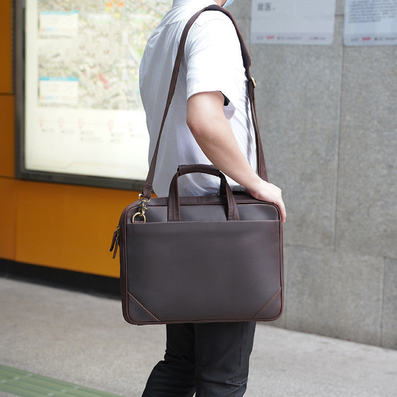 new retro crazy horse leather briefcase mens ultra thin business handbag