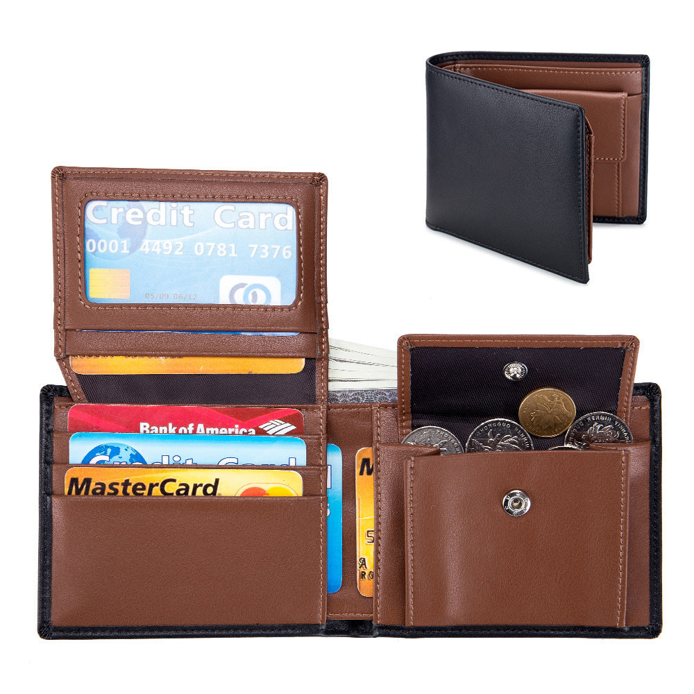 mens short wallet genuine leather trifold wallet