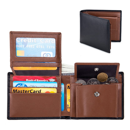 mens short wallet genuine leather trifold wallet