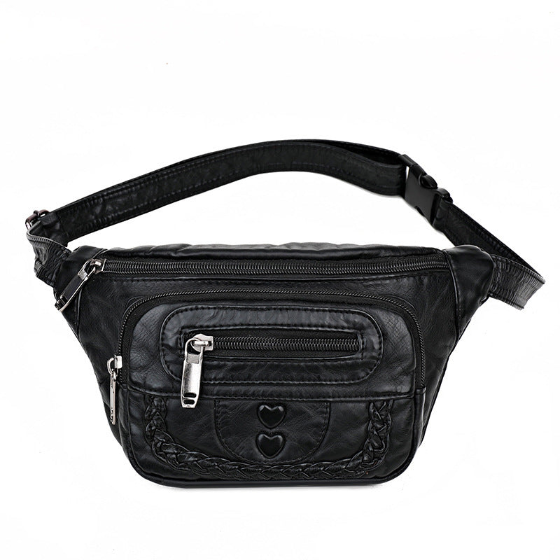womens fashionable and versatile washed soft leather waist messenger bag