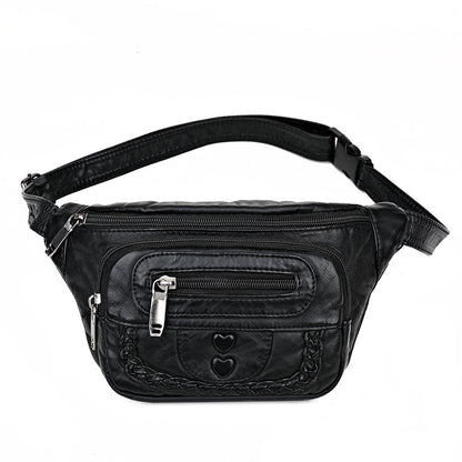 womens fashionable and versatile washed soft leather waist messenger bag