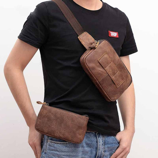 men waist bag pack casual functional money phone belt bag male unisex sling bag for belt leather hip bag chest phone purse