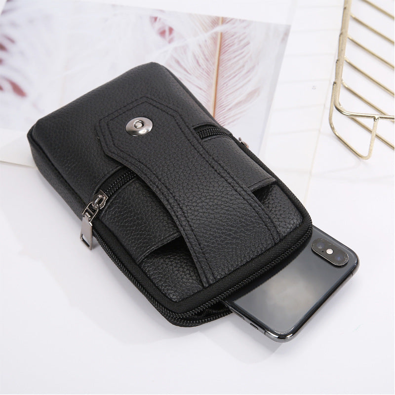 mens leather phone bag eyelet buckle large size waterproof