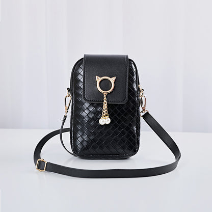 mobile phone bags women woven pearl tassel cover type crossbody shoulder bag