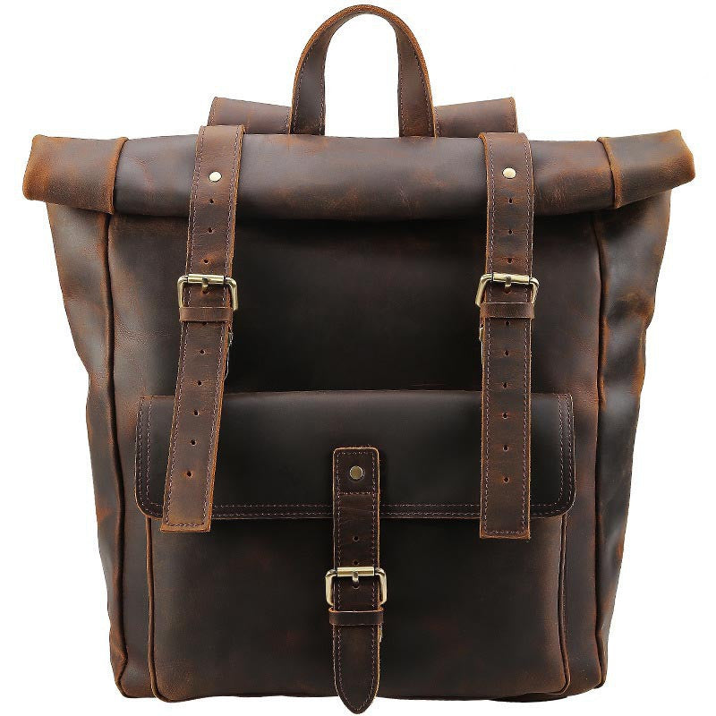 mens crazy horse leather travel backpack