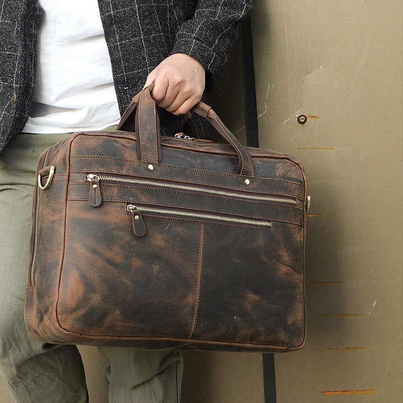 vintage leather mens bag crazy horse leather briefcase