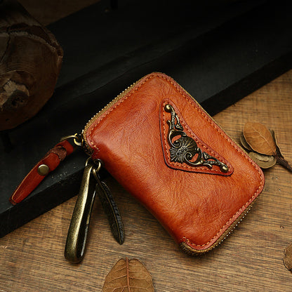 handmade cowhide mens leather key bag personality