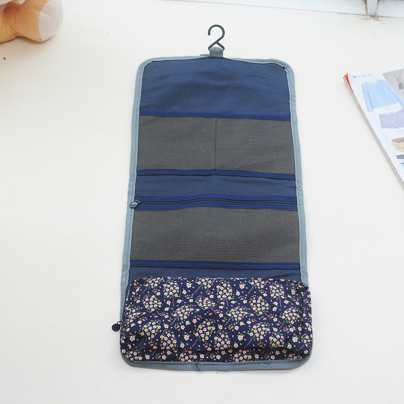 foldable waterproof small flower pattern wash bag folding hanging cosmetic bag