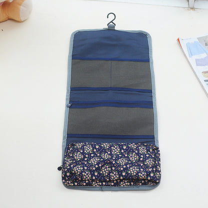 foldable waterproof small flower pattern wash bag folding hanging cosmetic bag