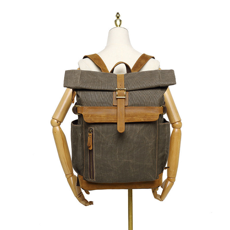 backpack crazy horse leather leisure travel bag mens backpack oil wax handheld canvas computer