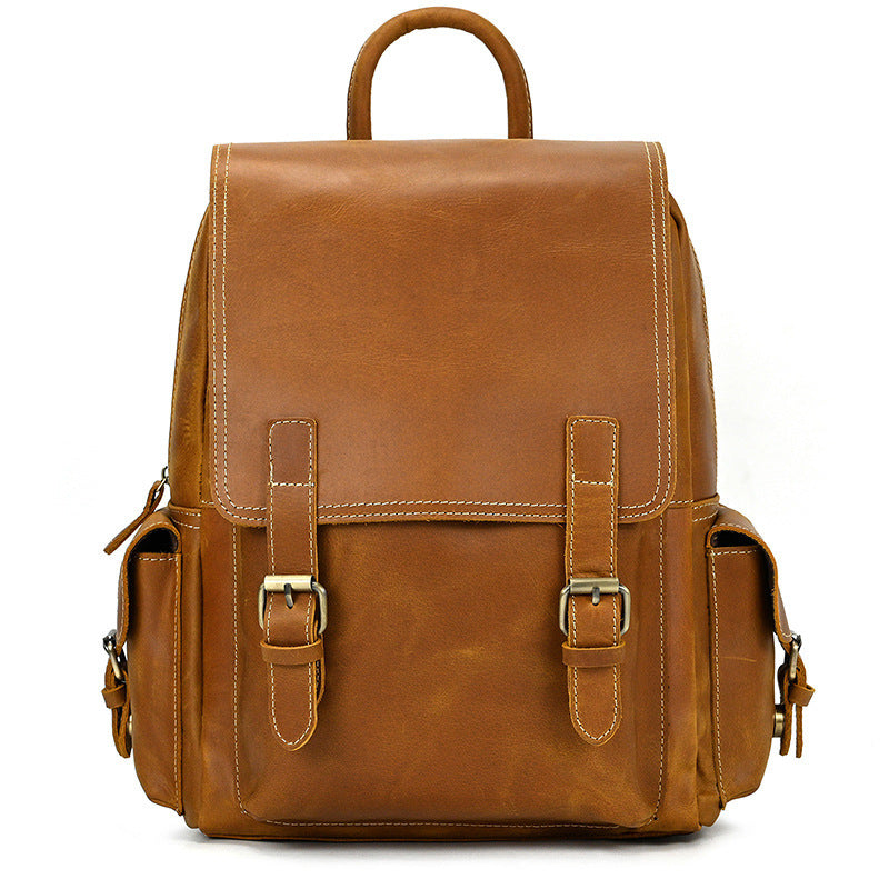 crazy horse leather backpack mens retro outdoor bag