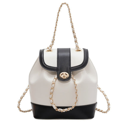 womens chain backpack one shoulder retro oily bucket bag