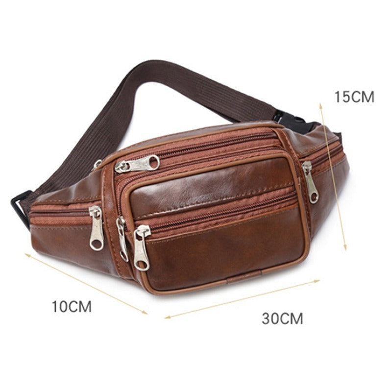 mens outdoor sports and leisure top layer cowhide waist bag