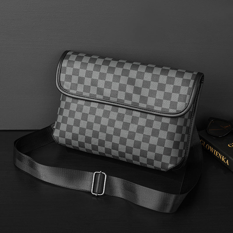 fashion leather check pattern shoulder bag street