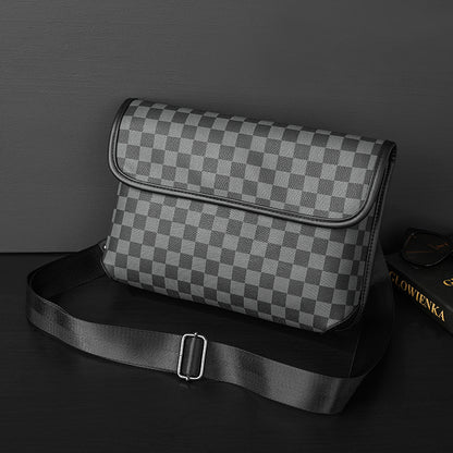 fashion leather check pattern shoulder bag street