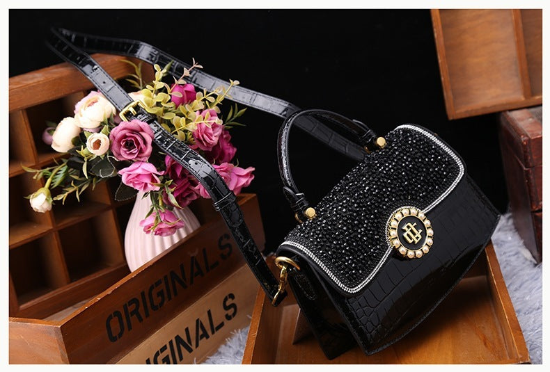 fashion new patent leather diamond portable shoulder bag