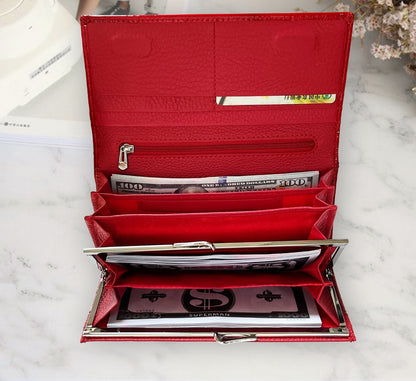 patent leather crocodile pattern womens wallet high grade red lock clutch