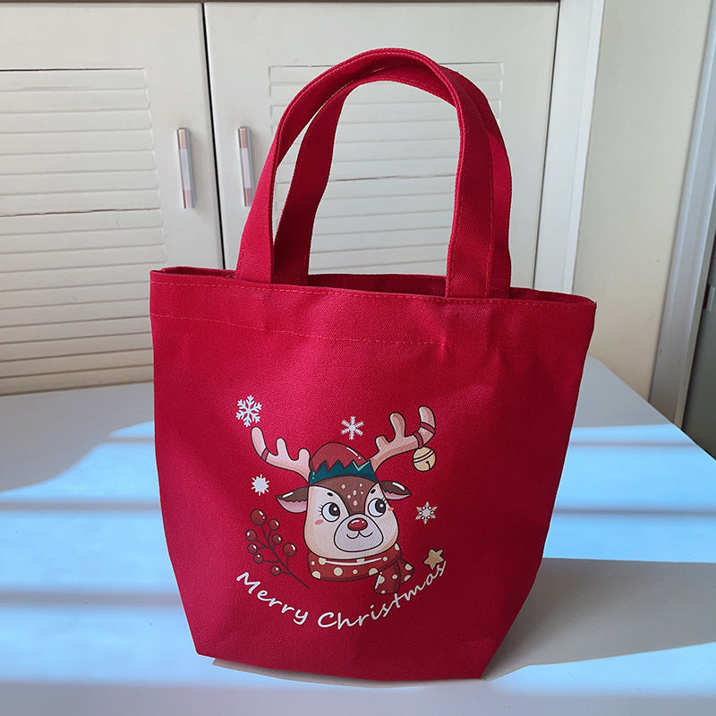 minimally handheld christmas printed canvas bag