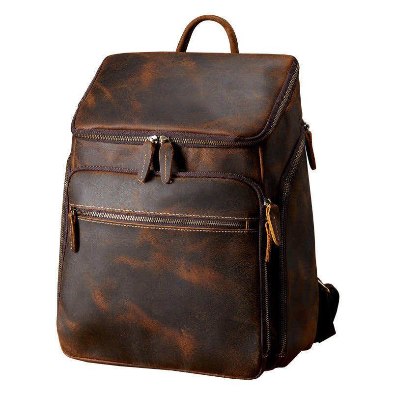 cowhide vintage backpack mens leather outdoor travel backpack computer bag