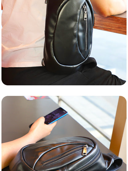 genuine leather mens chest bag one shoulder leisure sports