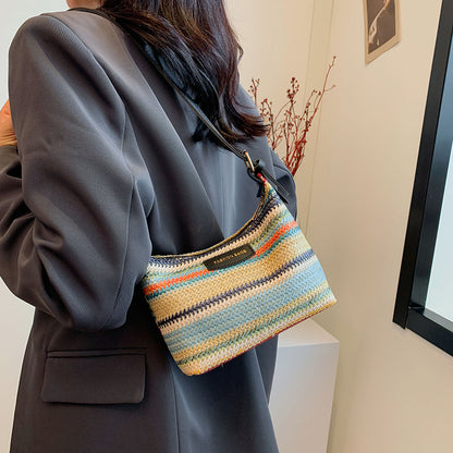 fashion color contrast woven bag womens simple shoulder bag