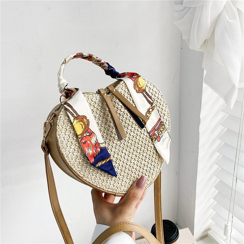 straw silk scarf spring simple shoulder messenger phone bag