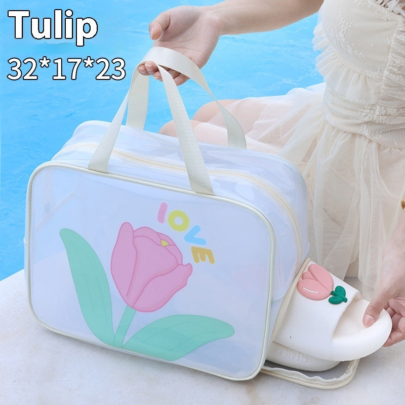 dry wet separation double layer transparent pu cosmetic bag portable wash bag