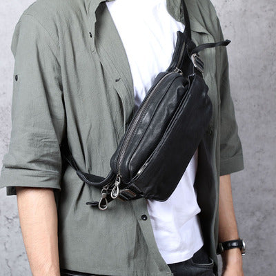 mens small backpack single shoulder cross body head layer cowhide fanny pack