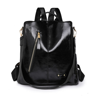 simple large capacity soft leather retro backpack