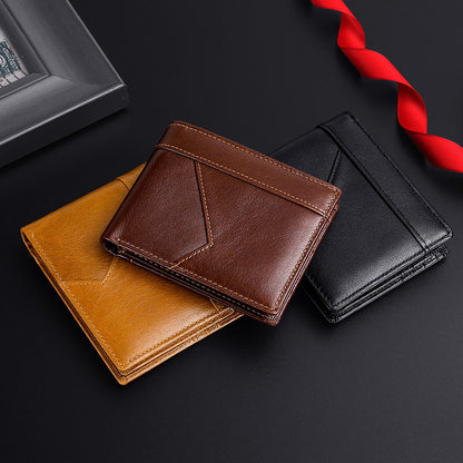 anti magnetic theft brush retro oil leather wallet smooth touch rfid business men standard wallet with photo window